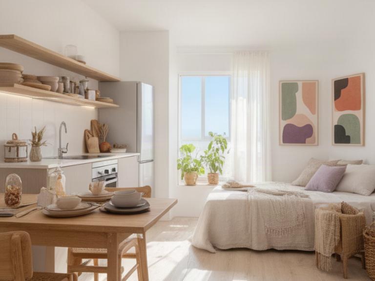 Estudio Bohemio en Vinaròs con decoración nórdica, cocina abierta y luz natural